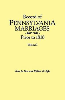 Paperback Record of Pennsylvania Marriages Prior to 1810. in Two Volumes. Volume I Book