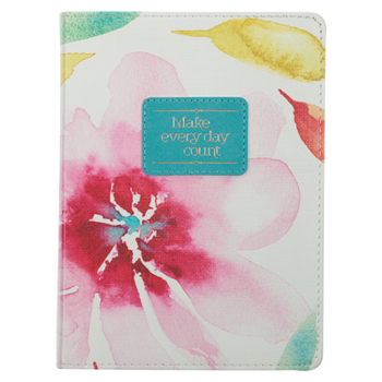 Leather Bound Heartfelt Journal Make Every Day Count Pink Daisies, W/Ribbon 240 Lined Pages, Handy-Sized Flexcover Faux Leather, 7.2 X 5.4 Book