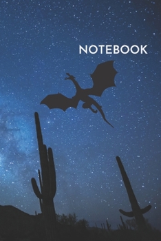 Notebook: Flying Dragon Blank Lined Wide Ruled Notebook 6x9 Inches 100 Pages Bleu Sky With Stars, mystical Creatures