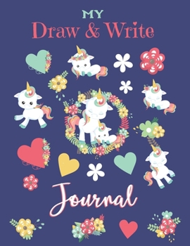 Draw and Create Journal | For Girls | Unicorn Blue | K-2: Lined Journal for K-2
