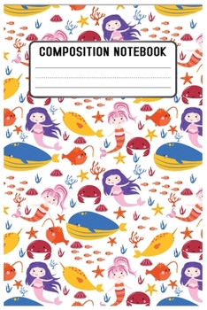 Paperback Composition notebook: Mermaid Pattern Pretty Wide Ruled Animal School Going Student Note Book - Cute Black & White Exercise Book and Journal Book