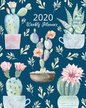 Weekly Monthly Planner 2020: Cactus Planner Pretty Watercolor Navy Planner January to December 2020