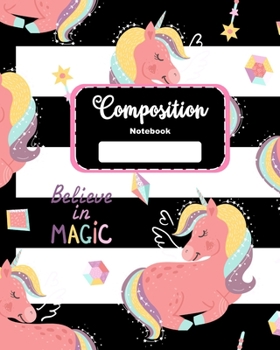 Paperback Composition Notebook: Compositon Notebook for Girls, Kids, School, Students and Teachers with Unicorn Black and White Cover Book