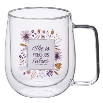Misc. Glass Mug Double Wll She Is More Precious Proverbs 3:15 Book