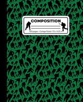 Composition: College Ruled Writing Notebook, Green Ice Hockey Pattern Marbled Blank Lined Book