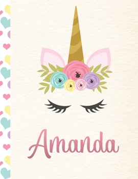 Paperback Amanda: Personalized Unicorn Primary Handwriting Notebook For Girls With Pink Name - Dotted Midline Handwriting Practice Paper Book