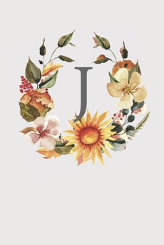 J: Pink Monogram Sketchbook | 110 Sketchbook Pages (6 x 9) | Sunflower Watercolor Monogram Sketch Notebook | Personalized Initial Letter Journal | Monogramed Sketchbook