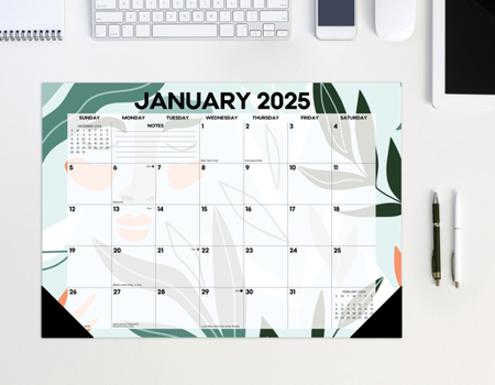 Calendar Botanical Bliss Academic July 2024 - June 2025 17 X 12 Small Monthly Deskpad Book