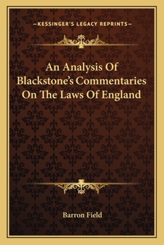 Paperback An Analysis Of Blackstone's Commentaries On The Laws Of England Book