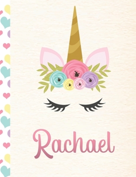 Paperback Rachael: Personalized Unicorn Primary Handwriting Notebook For Girls With Pink Name - Dotted Midline Handwriting Practice Paper Book