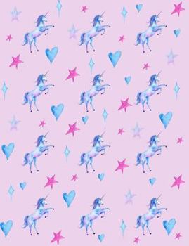 Paperback Prancing Unicorn Pattern Composition Notebook: College Ruled (7.44 X 9.69) Watercolor Pink Teal Blue Hearts Diamonds Stars Book