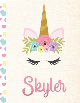 Paperback Skyler: Personalized Unicorn Primary Handwriting Notebook For Girls With Pink Name - Dotted Midline Handwriting Practice Paper Book