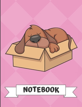 Paperback Notebook: Dog Sleeping in Cardboard Box Cartoon on a Pink Diamond Background. Book is Filled with Lined Journal Paper for Notes Book