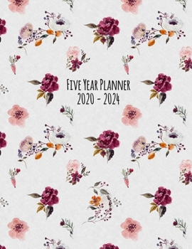 Paperback Five Year Planner: 2020-2024 Monthly Calendar - Watercolor Floral Book