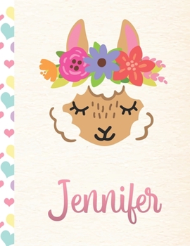 Jennifer: Personalized Llama Dot Grid Bullet Journal/Notebook For Girls With Pink Name - 8.5x11 110 Pages Dotted Journal Diary Paper