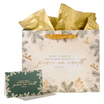 Gift Bag W/ Card Lg Landscape Cream/Gold Peace on Earth Luke 2:14
