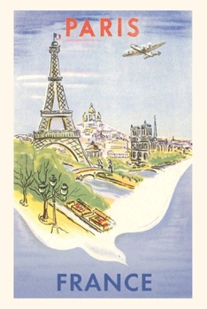 Paperback Vintage Journal Airplane Flying over Paris, France Book
