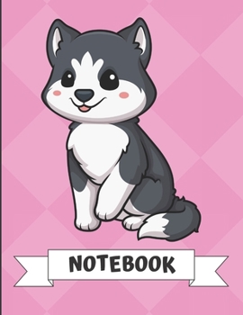 Notebook: Kawaii Husky Malamute Dog Cartoon on a Pink Diamond Background. Book is Filled with Lined Journal Paper for Notes and Creating Writing.