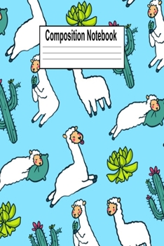 Paperback Composition Notebook: Cute Llamas Pattern Succulents Cactus Wide Ruled School Kids Notebook 6x9 120 Pages Book