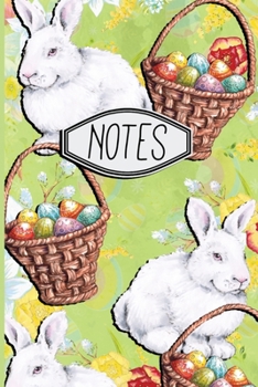 Notes: Easter Bunny and Baskets Pattern with Green Background Notepad 6"x9" 120 Blank Lined Pages