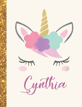 Cynthia: Cynthia Unicorn Personalized Black Paper SketchBook for Girls and Kids to Drawing and Sketching Doodle Taking Note Marble Size 8.5 x 11