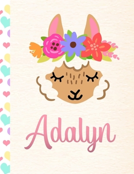Paperback Adalyn: Personalized Llama Journal For Girls - 8.5x11 110 Pages Notebook/Diary With Pink Name Book