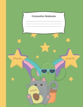 Paperback Composition Notebooks: 8.5 x 11,100 Wide Ruled Line Paper, Cute School Notebook, School Composition Notebooks, Back to school, Avocado, cactu Book