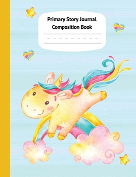 Paperback Yellow Unicorn Pastel Primary Story Journal Composition Book: Grade Level K-2 Draw and Write, Dotted Midline Creative Picture Notebook Early Childhood Book