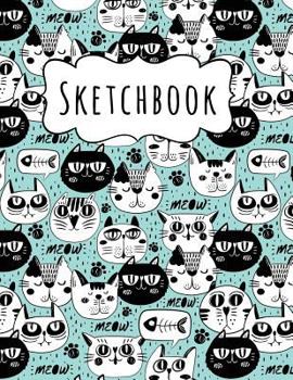 Paperback Sketchbook: Cats Faces Sketchbook For Kids, 8.5" x 11", 120 Pages, Large Blank Cool Sketchbook Pattern On A Blue Background For Dr Book