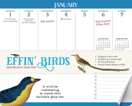Calendar Effin' Birds 2024 Weekly Desk Pad Calendar Book