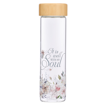 Misc. Water Bottle Glass with Sleeve It Is Well with My Soul Book