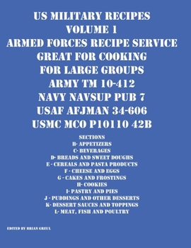 Paperback US Military Recipes Volume 1 Armed Forces Recipe Service Great for Cooking for Large Groups Book