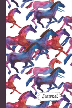 Journal: Red & Blue Watercolor Wild Horses Diary with Blank Lined Notebook Paper