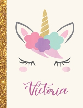 Victoria: Victoria Unicorn Personalized Black Paper SketchBook for Girls and Kids to Drawing and Sketching Doodle Taking Note Marble Size 8.5 x 11