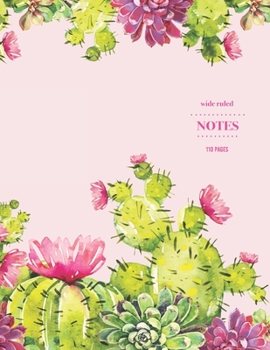 Wide Ruled Notes 110 Pages: Cactus Notebook for Kids, Teens and Students | Succulent Llama Pattern
