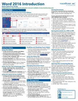 Pamphlet Microsoft Word 2016 Introduction Quick Reference Training Tutorial Guide (Cheat Sheet of Instructions, Tips & Shortcuts - Laminated Card) Book