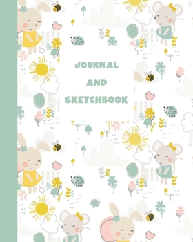 Paperback Journal and Sketchbook: Half Blank Half Lined Mixed Paper Notebook - Whimsical Mouse and Bunny Friends Cover Design in Pastel Colors Book