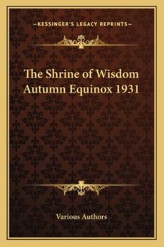 Paperback The Shrine of Wisdom Autumn Equinox 1931 Book