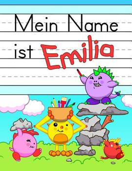 Paperback Mein Name ist Emilia: Spaß Dino Monster personalisierte primäre Namensverfolgung Arbeitsbuch für Kinder lernen, wie man ihren Vornamen Übung [German] Book