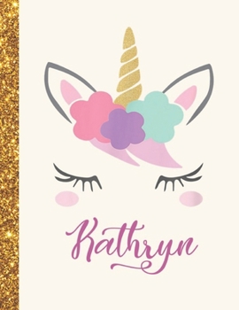 Kathryn: Kathryn Unicorn Personalized Black Paper SketchBook for Girls and Kids to Drawing and Sketching Doodle Taking Note Marble Size 8.5 x 11