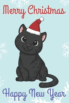 Paperback Merry Christmas Happy New Year: Chibi Kawaii Black Cat Jaguar Wearing a Red Santa Hat with Snow Notebook Cover. Great Journal Gift or Stocking Stuffer Book