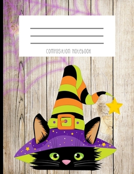 Paperback Composition Notebook: Black Cat Witch Hat Halloween Autumn Web Magical Journal And Notebook Book