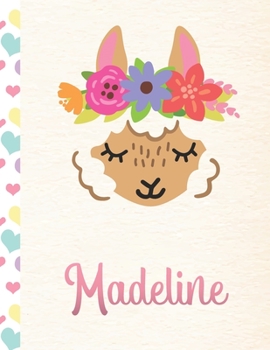 Madeline: Personalized Llama Dot Grid Bullet Journal/Notebook For Girls With Pink Name - 8.5x11 110 Pages Dotted Journal Diary Paper