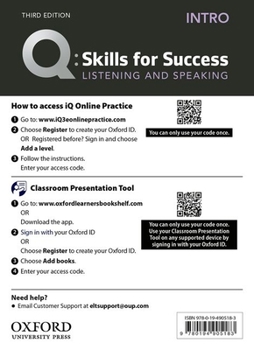 Q3e Intro Listening and Speaking IQ and Classroom Presentation Tool: Teacher Access Code Card Pack