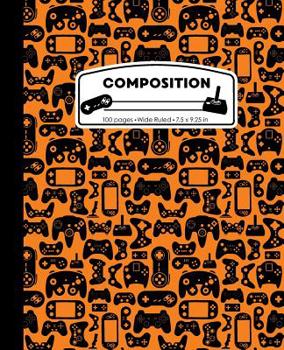 Composition: Wide Ruled Writing Notebook, Orange Video Game Controller Pattern Marbled Blank Lined Book