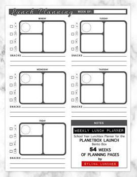 Paperback Weekly Lunch Planner: School Year Lunchbox Planner for the PlanetBox Launch Bento Box: 54 Weeks of Planning Pages Book