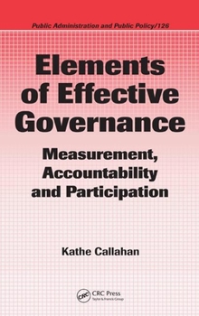 Hardcover Elements of Effective Governance: Measurement, Accountability and Participation Book