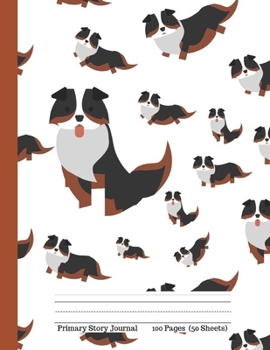 Primary Story Journal:: Cute Brown Black White Dogs Illustration: Picture Space and Dotted Midline | Grades K-2 School Exercise Notebook | 100 Story Pages