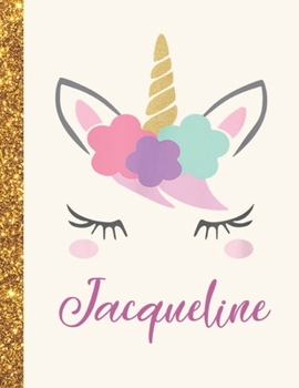 Jacqueline: Jacqueline Unicorn Personalized Black Paper SketchBook for Girls and Kids to Drawing and Sketching Doodle Taking Note Marble Size 8.5 x 11