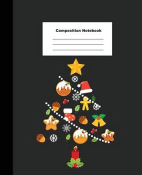 Composition Notebook: Christmas Tree Element on Black Wide Ruled Note